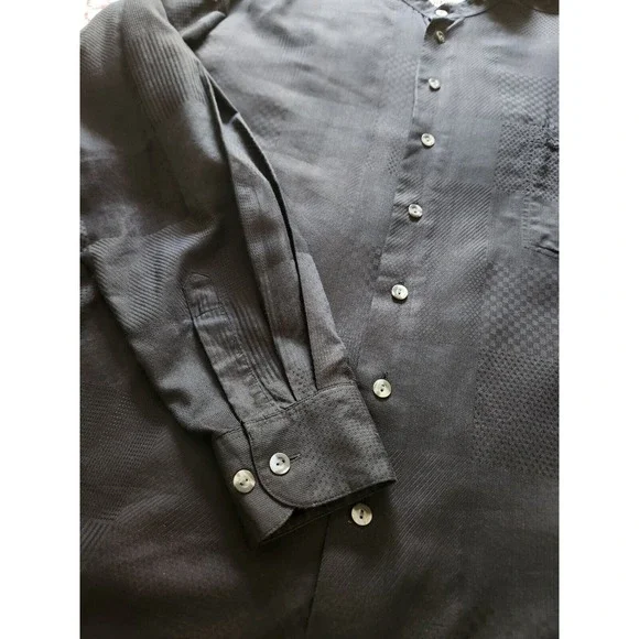HAUPT Men's Shirt Button Up Long Sleeve Rayon Cotton Black Size L (42) - Picture 4 of 9